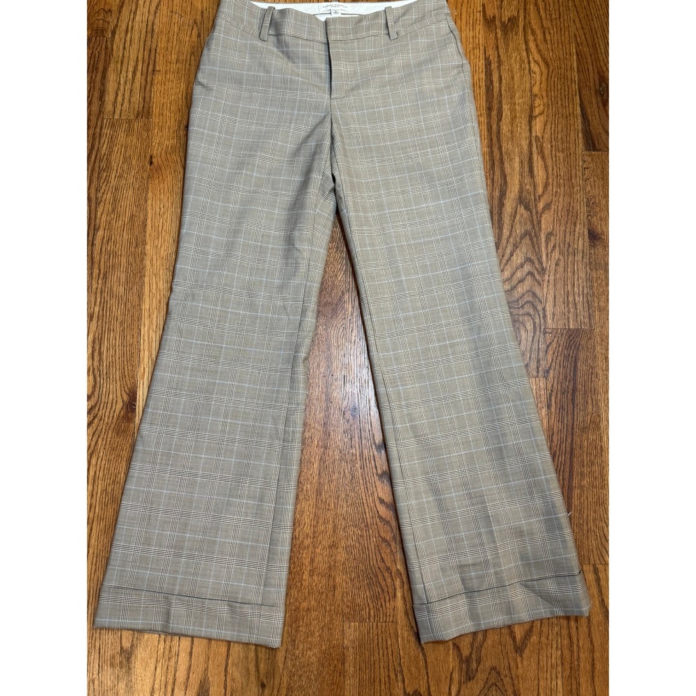 Banana Republic Logan Fit Glen Plaid Wide Leg‎ Dress Pants Tan Blue Size 8